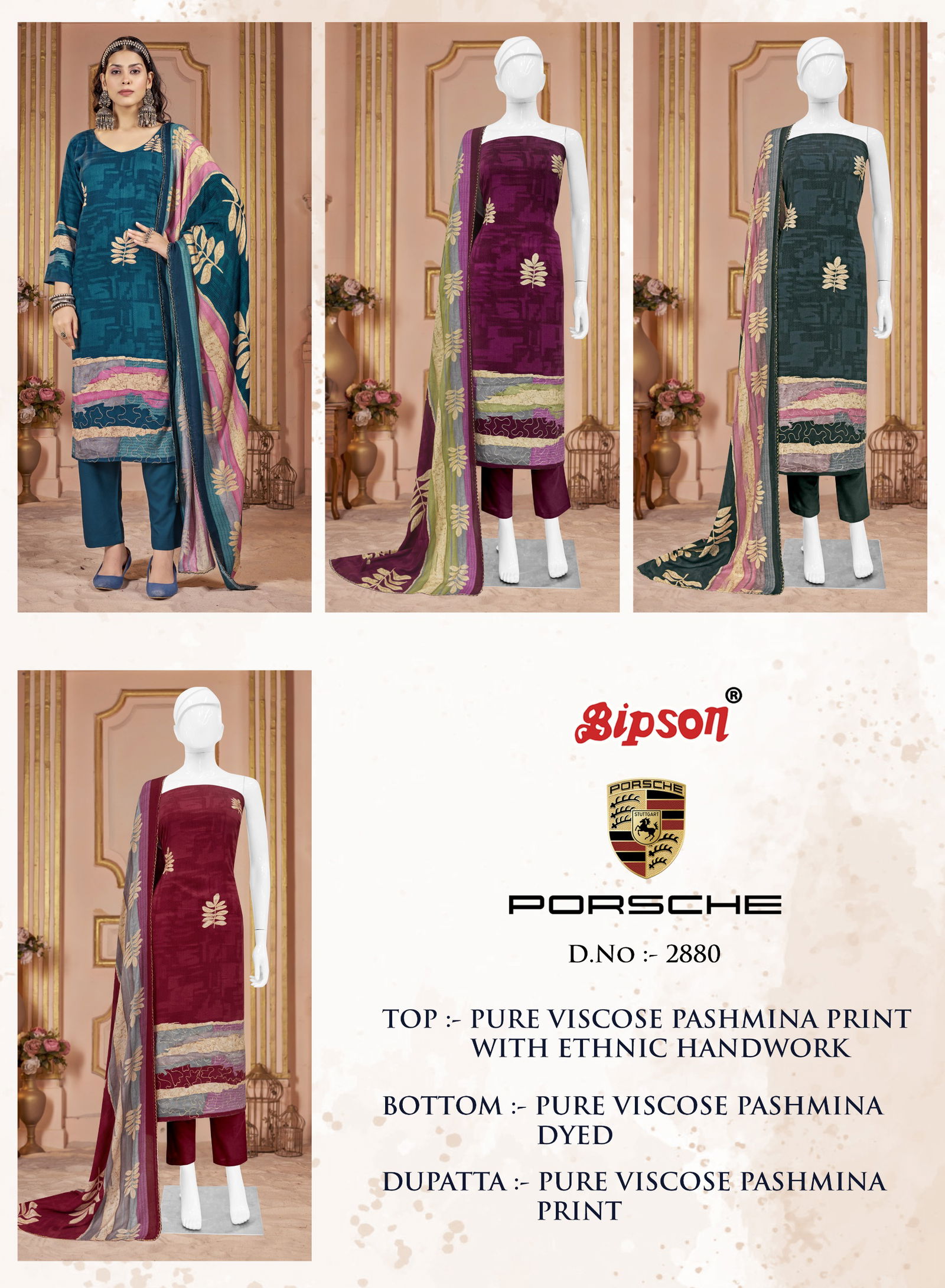 Porsche 2880 By Bipson Viscose Pashmina Dress Material Wholesale Price In Surat
